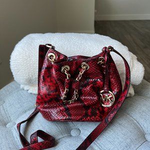 Michael Kors Red and Black Snakeskin Bucket Bag Crossbody Purse